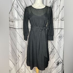Calvin Klein Black Semi-Sheer Dress Self Belt 6
